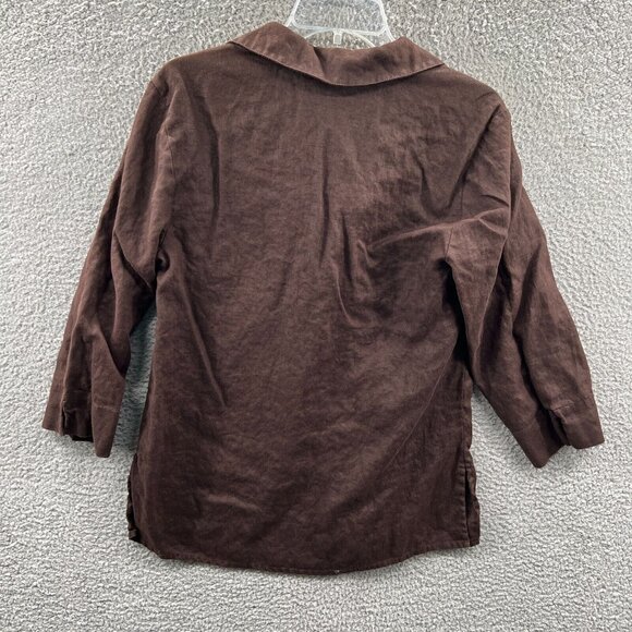 JM Collection Womens Top 10 Brown 100% Linen 3/4 Sleeve Pullover Shirt Blouse - Picture 2 of 9